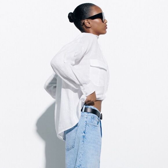 Zara 100% Linen Shirt With Pockets - Picture 6 of 9